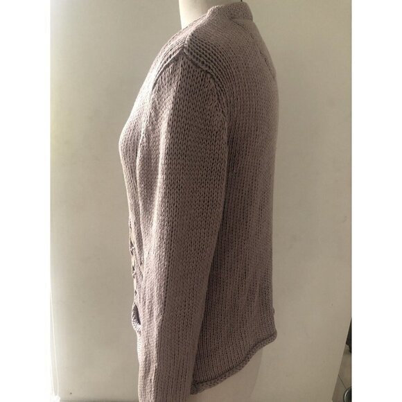 Bexley’s Long Sleeve Open Cardigan Sweater Sz Small / Pockets Leather Accents - Picture 6 of 7